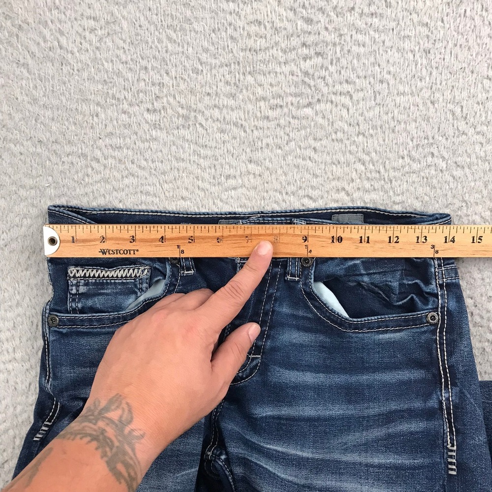 BKE Alec Jeans Men 29L (28x30) Blue Straight Leg Dark Wash Distressed Denim - Picture 10 of 15